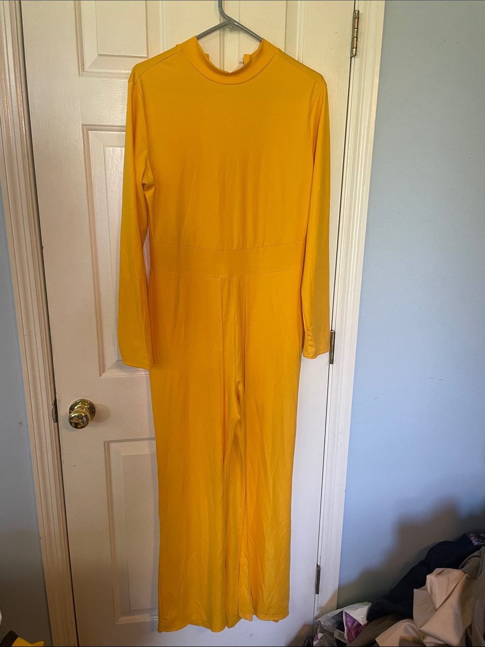 Mustard Long-Sleeve Mock-Neck Jumpsuit